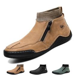 OTEB Handgemachte italienische Wildlederstiefel for Herren, Barfuß-Laufschuhe mit breiter Spitze, handgemachte rutschfeste Freizeit-Sneaker(Brown,39 EU) von OTEB