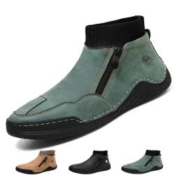 OTEB Handgemachte italienische Wildlederstiefel for Herren, Barfuß-Laufschuhe mit breiter Spitze, handgemachte rutschfeste Freizeit-Sneaker(Green,46 EU) von OTEB