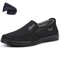 OTEB Klassische, lässige Schuhe aus altem Stoff, Slipper for Herren aus Segeltuch, flach, leicht, for das Fitnessstudio oder for Spazierengehen im Freien(Black,47 EU) von OTEB