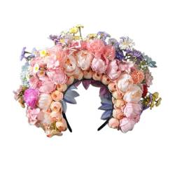 Braut-Girlanden, Blumen-Haarband, Haarband für Damen, Seidenkopf-Reifen, Haar-Accessoire, bunte Blumen, Kopfschmuck von OUBEIDUO