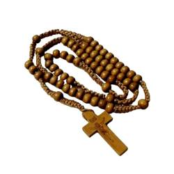 OUBEIDUO Kreuz-Ornamente, Holzperlen, Rosenkranz-Halskette, Anhänger, zum Aufhängen, für Männer und Frauen, Unisex, betende Meditation, Geschenkzubehör, Holz von OUBEIDUO