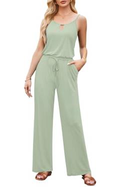 OUGES Damen Sommer Jumpsuit Ärmellos Overall Lang Hosenanzug Playsuit Casual Romper mit Taschen(Hellgrün,S) von OUGES