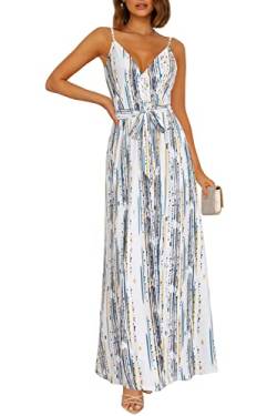 OUGES Sommerkleid Damen Kurzarm V-Ausschnitt Kleider Casual Boho Kleid Maxikleid mit Taschen Partykleid(Floral-Z05, XL) von OUGES