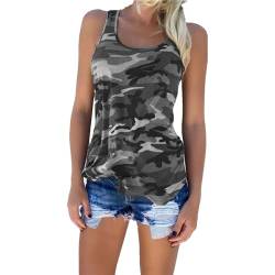 OULIWANGLUO Damen Ärmellose Camouflage Farbe Tank Top Slim Elegant Casual V Ausschnitt Top Basic Sommer Baumwolle Camisole für Frauen (Grau,S) von OULIWANGLUO