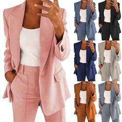 OUMSHBI Hosenanzüge Business Damen Elegant Einfarbig Büro Hosenanzug 2-Teilig mit Taschen Damen Freizeitanzug Outfit Cardigan mit Knopfleiste Slim Fit Zweiteiler Damen Blazer Anzug Set Festlich von OUMSHBI