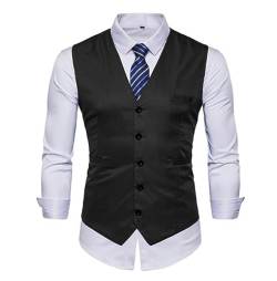 OWLKAY Herren Weste Anzugweste Slim Fit V-Ausschnitt Ärmellose Mit 5 Knöpfen Business Casual Klassisch Basic Männer Anzugweste Für Herren B-Black1 L von OWLKAY