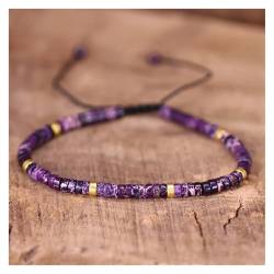 MIUYTRN 2 x 4 mm Fliesen-Natursteinperlen, verstellbares Armband, Stretch, tibetische Edelsteine, Perlenarmbänder for Frauen cuicui(17cm_Purple) von OXGQDTDQ