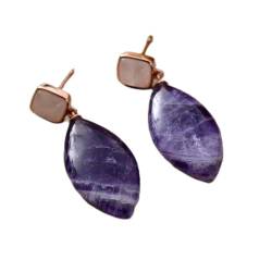 MIUYTRN Elegante Frauen Achat Rose Gold Überzogene Stud Kristall Heilung Ohrringe Party Naturstein Schmuck Großhandel cuicui(Amethyst) von OXGQDTDQ