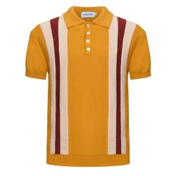 OXKNIT Gestricktes Retro-Poloshirt mit Streifen, lässiges Herren-Poloshirt Strickjacke im Vintage-Stil der 1960er Jahre mit klassischen Knöpfen von OXKnitstore