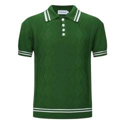 OXKNIT Herren-Poloshirt, lässig, 1960er-Jahre-Stil, gestreift, gestrickt, Retro-Poloshirt, weich, bequem, erhältlich in Big & Tall, Pure Green, Mittel von OXKnitstore