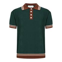 OXKnit Poloshirts für Herren Vintage Polo Kurzarm T Shirt Strick Casual Golf-Retro Einfarbig Poloshirt, Button Down von OXKnitstore