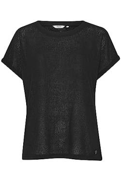 OXMO OXKATIE Damen T-Shirt Kurzarm Shirt locker gestrickets T-Shirt mit Rundhals Regular Fit, Größe:S, Farbe:Black (200451) von OXMO