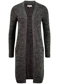 OXMO OXPhiletta Damen Lange Strickjacke Grobstrick Cardigan Longstrickjacke aufgesetzte Taschen 100% Baumwolle Regular fit, Größe:S, Farbe:Black (799000) von OXMO