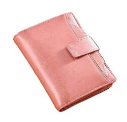 OXOAMP Geldbörsen Brieftasche Damen Leder Geldbörse Vintage Öl Wachs Mode Kartenhalter Kurze Tragbare Münztasche Klassische Geldbörsen Fenster Mode (Color : Pink, Size : 10x13cm) von OXOAMP