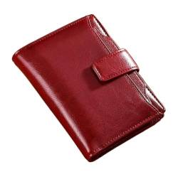OXOAMP Geldbörsen Brieftasche Damen Leder Geldbörse Vintage Öl Wachs Mode Kartenhalter Kurze Tragbare Münztasche Klassische Geldbörsen Fenster Mode (Color : Red, Size : 10x13cm) von OXOAMP