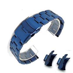 OXOLAMRIN Edelstahl-Metallarmband, 20 mm 22 mm Edelstahlarmband, universelles gebogenes Ende, massives Metallarmband, Doppelverschluss-Armband, Armband(Curved Blue,22mm) von OXOLAMRIN