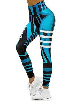 OZONEE Damen Leggings Leggins Lang Sportleggings Baumwolle Blickdicht High Waist Hüfthoch Hohe Taille Hochbund Knöchellang Sport Unifarbe Einfarbig 777/9038S BLAU S von OZONEE