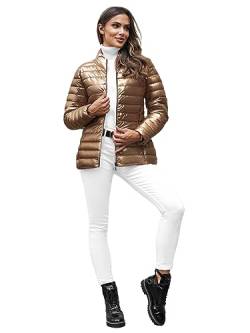 OZONEE Damen Übergangsjacke Regenjacke Jacke Übergang Jacken Herbst Bomberjacke Stehkragen Kapuze Steppjacke Kapuzenjacke Leichte Outdoor Puffer Jacket Gepolstert 777/6289K/84 GOLD S von OZONEE