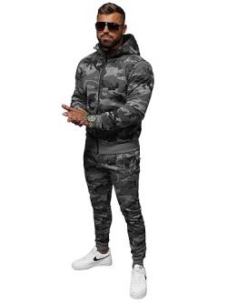 OZONEE Herren 2-Teilig Set Kapuzenpullover + Jogginghose Jogginganzug Sweatjacke Trainingshose Trainingsanzug Sportanzug Freizeitanzug Sport Anzug Tracksuit Fitnessanzug O/8B159Z/5 DUNKELGRAU XL von OZONEE