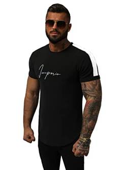 OZONEE Herren T-shirt T Shirt Tshirt Kurzarm Kurzarmshirt Tee Top Sport Sportswear Rundhals U-Neck Rundhalsausschnitt Aufdruck Motiv Print 777/4902T SCHWARZ L von OZONEE