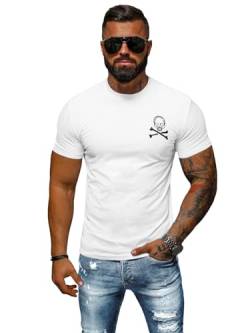 OZONEE Herren T-shirt T Shirt Tshirt Kurzarm Kurzarmshirt Tee Top Sport Sportswear Rundhals U-Neck Rundhalsausschnitt Unifarbe Basic Einfarbig NB/MT3066Z WEIß L von OZONEE