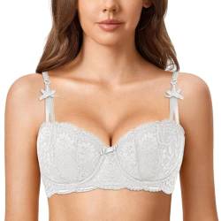 Dirndl BH Push Up Damen Damen-BHS Rückenfrei Halbschale Sexy BHS Klassischer Trachtenmieder Balconett Büstenhebe Große Größen Lingerie Comfy Leicht Balconnet Mit Gepolsterten Spitzen-BH (White, 36) von OZhenXiangZh