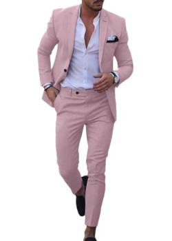 Oanviso Einfarbige Anzüge für Herren Business Blazer 2-Teiliger Klassisch EIN Knopf Anzüge Blazer Sets aus Reversblazer und Schmaler Hose Modisch Party Hochzeit Büro Anzüge A Rosa XS von Oanviso