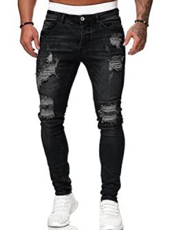 Oanviso Herren Jeans Hose Slim Fit Denim Lange Destroyed Jeanshose für Männer Hip Hop Hose Coole Jungen Mode Stretch Freizeithose Schwarze Cargo Chino Hose Frühling A Schwarz XL von Oanviso