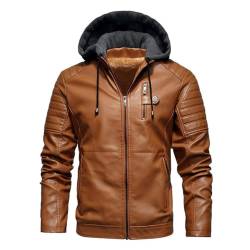 Oanviso Herrenjacke Lederjacke Warme Mantel Winter Jacken mit Kapuze PU Leather Jacket Herbst Mäntel Motorrad Kunstleder Jacket mit Zip Bikerjacke Männer E Braun XL von Oanviso