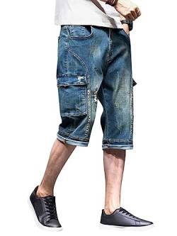 Oanviso Jeansshorts Herren Slim Fit Denim Shorts Sommer Kurze Hosen Cargo Jeans Short Bermuda Shorts mit Multi-Taschen Jeans Streetwear Casual Cargo Shorts Stretch Herren-Shorts E 02 3XL von Oanviso