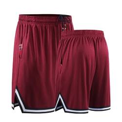 Oanviso Shorts Basketball Herren Kurze Hose Elastische Trainingsshorts Basketball Sports Shorts Sommer Mesh Shorts Classic Casual Laufshorts Taschen Jogging Shorts Netzgewebe Atmungsaktiv A Rot M von Oanviso