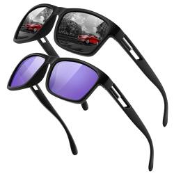 Occhsouo Sonnenbrille Herren Polarisiert Damen UV400 Schutz Unisex Schwarz Retro Ultraleicht Rahmen Sunglasses Men Women Retro Sport Sonnenbrillen für Angeln, Fishing, Fahren, Ski Schwarz/Violett von Occhsouo