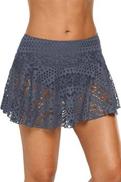 Ocean Plus Damen Elegant Häkel Baderock mit Innenslip Bikinirock Übergröße Spitze Schwimmrock Strandrock Beachshorts (L (EU 38-40), Grau) von Ocean Plus