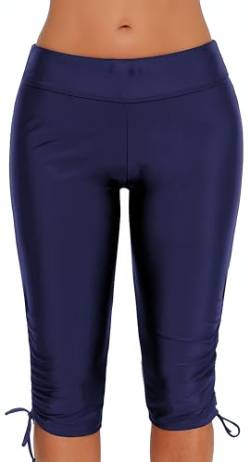 Ocean Plus Damen UV Schutz Schwarz Knielang Schwimmshorts 3/4 Beine Bikinihose Badehose große Größen Schwimm Leggings Strandmode (3XL (EU 44-46), Schleife marineblau) von Ocean Plus