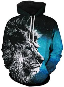 Ocean Plus Herren Weihnachten Thema Digitaldruck Kapuzenpullover mit Kängurutasche Lange Ärmel Hoodie mit Kordelzug Pullover mit Kapuze (XL (Brust: 122-142CM), Blauer Wasserlöwe) von Ocean Plus