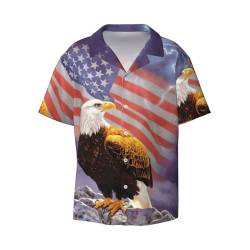 Herren-Hemd, Motiv: Adler mit USA-Flagge, athletisch, schmale Passform, kurzärmelig, lässig, Business-Stil, Button-Down-Shirt, Schwarz , L von OdDdot