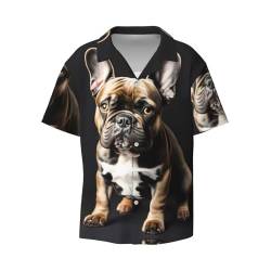 OdDdot Langohren Französische Bulldogge Print Herren Hemden Athletic Slim Fit Kurzarm Casual Business Button Down Hemd, Schwarz , 56 von OdDdot