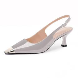 Damen Elegante Slingback Kitten Heels Pumps Geschlossenen Zehen Knöchelriemen Backless Stiletto Kleid Schuhe für Abend Hochzeit Büro (grau, 43) von Odetina