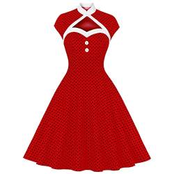 50er Jahre Kleider Damen Rockabilly Vintage 60er Retro Audrey Hepburn Sexy Hollow Out Polka Dot A Line Swing Petticoat Kleid Knielang Coctailkleid Hochzeitsgast Kurz Abendkleid Sommerkleid Rot S von Odizli