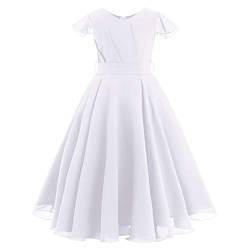 Blumenmädchenkleider Kinder Mädchen Boho Lange Chiffon Prinzessin Kleid Festliche Hochzeit Erstkommunion Kommunionkleid A-Linie Brautjungfern Abendkleid Ballkleid Party Sommerkleid Weiß 11-12 Jahre von Odizli