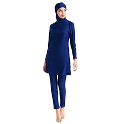 Burkini Damen Muslim Lang Große Größen Frauen Muslimische Badeanzug Bademode Islamische Arabische Jilbab Langarm UV Shirt+Badehose+Badekappe Hijab Kopftuch Khimar 3tlg Schwimmanzug Navy Blau 3XL von Odizli