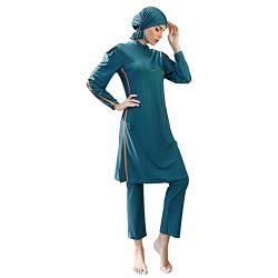 Burkini Damen Muslim Muslimische Badeanzug Frauen Langarm UV Schutzkleidung Badeshirt Lang Tops+Schwimmhose+Badekappe Hijab 3tlg Islamisch Schwimmanzug Jilbab Ganzkörper Modest Bademode 3#See Blau M von Odizli