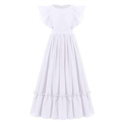 Festliches Kleid Mädchen Kinder Kommunionkleid Rüschen Chiffon Prinzessin A-Linie Maxikleid Blumenmädchenkleid Hochzeit Erstkommunion Brautjungfer Party Abendkleid Lang Ballkleid Weiß 13-14 Jahre von Odizli