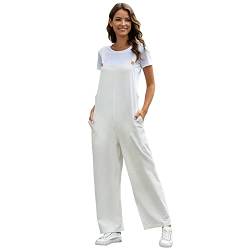 Latzhose Damen Sommer Locker Lang Weite Hose Overall Jumpsuit Einteiler Playsuit Arbeitslatzhose Große Größen mit Taschen Loose Fit Hoseanzug Romper Weiß L von Odizli