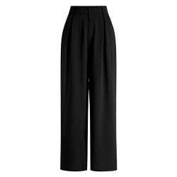 Odizli Anzughose Damen Stoffhose Elegant High Waist Baggy Culottes Palazzo Hosenrock Lang Wide Leg Weite Hose Sommer Marlenehose Bundfaltenhose Business Festlich Schlupfhose mit Taschen Schwarz 3XL von Odizli