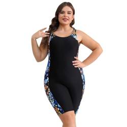 Odizli Badeanzug Damen Große Größe für Mollige Frauen Sport Bauchweg Schwimmanzug mit Bein Kurzarm/Ärmellos Blumen Druck Neopren Kurz Neoprenanzug Rashguard Surfer Bademode Surfanzug Blume XXL von Odizli