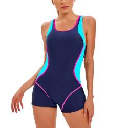 Odizli Badeanzug Damen mit Bein Sport Sexy Push Up Bauchweg Schwimmanzug mit Cups Badeanzüge Große Größe Frauen Sommer Rashguard Bademode Einteiler Strandmode Sun Permeable Swimsuit Blau Rosa L von Odizli