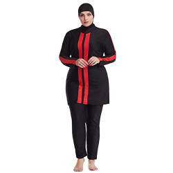 Odizli Burkini Damen Muslim Übergröße Frauen Muslimische Bademode Islamisch Arabisch Jilbab Langarm Schwimmoberteile Built in Bra+Schwimmhose+Hijab Kopftuch Khimar 3tlg Ganzkörper Schwimmanzug Rot XL von Odizli