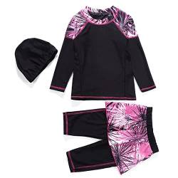 Odizli Burkini Mädchen Kinder Muslim Badeanzug Full Cover Schwimmanzug Muslimische Tankini Islamisch Arabisch Jilbab Langarm Schwimmoberteile+Shorts Badehose+Hijab 3tlg Modest Bademode Rosa 7-8 Jahre von Odizli