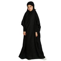 Odizli Gebetskleidung für Kinder Mädchen Abaya Muslim Islam Muslimische Kleider mit Kapuze Langarm Arabisch Türkische Robe Hijab Jilbab Khimar Kaftan Ramadan Burka Lang Gebetskleid Schwarz 12-13 Jahre von Odizli